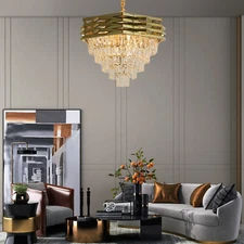 Modern 12 Lights Gold 5 Tiers Crystal Chandelier  For Living Dining Room Foyer