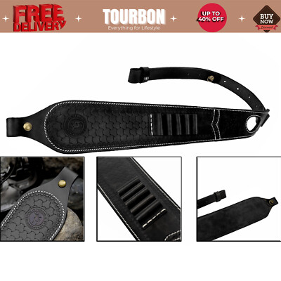 Tourbon Black Rifle Sling Leather Strap Holder Ammo Handfinger Rest Shooting NEW