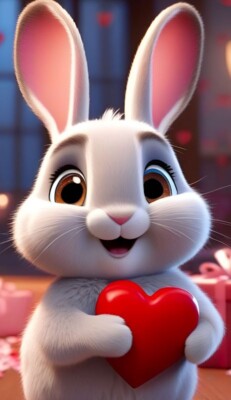 Valentinstag Hase hält ein Herz Bild