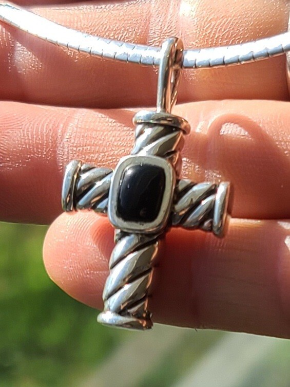 Sterling 925 Solid Silver Black Onyx Cabochon Cro… - image 14