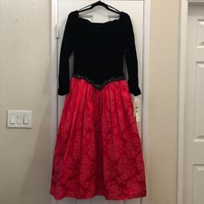 NWT VTG 80 s 90s Jessica McClintock Red Black Velvet Gown Dress 10