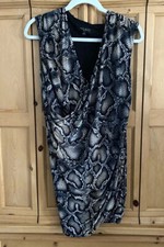 Nine West Sexy Snakeskin Animal Print Ruched Sides Sleeveless V-neck Dress Sz 4