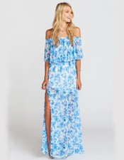 Show me your Mumu off the shoulder hacienda Blue White floral maxi dress sz M