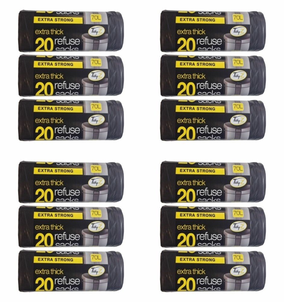- 20 Recyclable Black Bin Bags Household Refuse Sacks 70L Rubbish Waste Bin Liner - Image 3