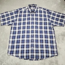 Burberry London Shirt Mens Extra Large Blue Check Short Sleeve Button Down USA