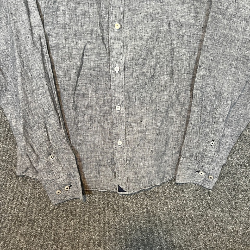 Untuckit Shirt Mens Large Blue Linen Slim Fit Soft Button Up Long