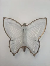 MCM Jeannette Glass Butterfly Clear Gold Trim Open Candy Dish 1950s