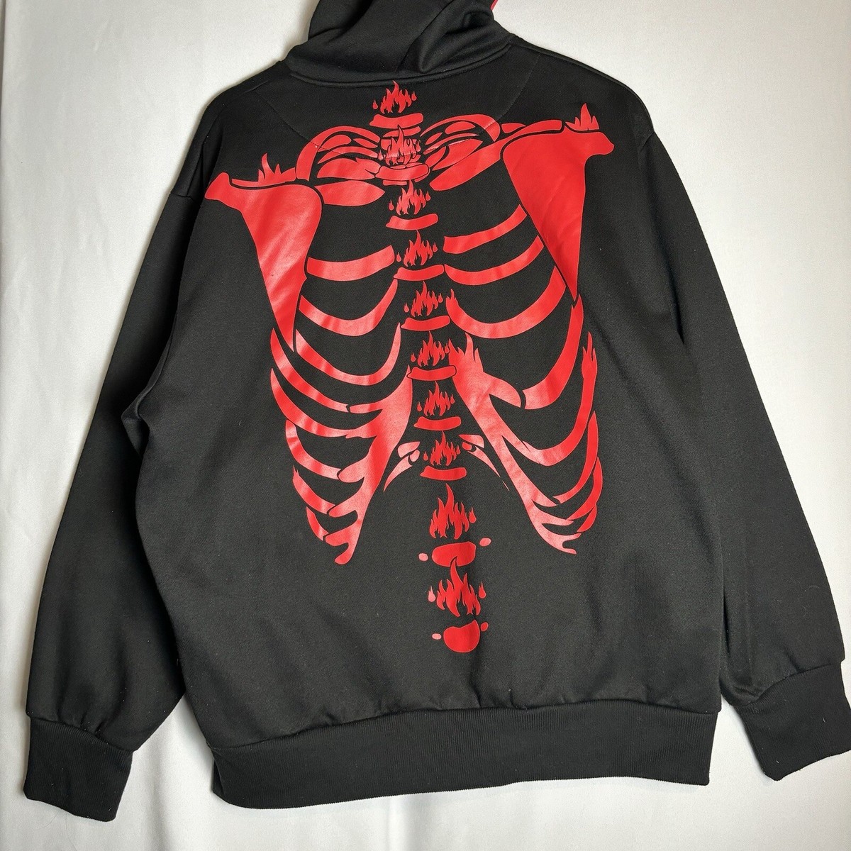 Vintage Flame Skull Bone Full Zip Hoodie Red VTG 90s Bones