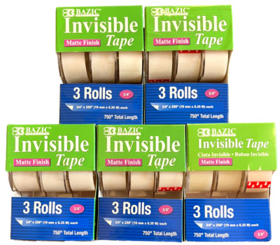 BAZIC 3/4'' X 250'' Invisible Tape with Matte Finish (3/Pack) - Lot of 5 (15)