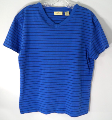 Vintage Limited America TShirt Womens Large Blue Black Striped Casual Knit Top