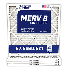 Filter King 27.5x60.5x1 Air Filter 4-PACK MERV 8 Actual Size 27.5 x 60.5 x .75"