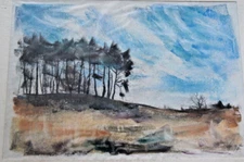 Franz Ehmke *1928 -2018 Pastel Farmers' Church near Feldheim with Trees