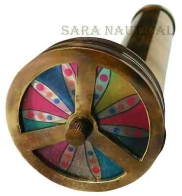Nautical Antique Vintage Brass Double Rotation Wheel Kaleidoscope Gift item