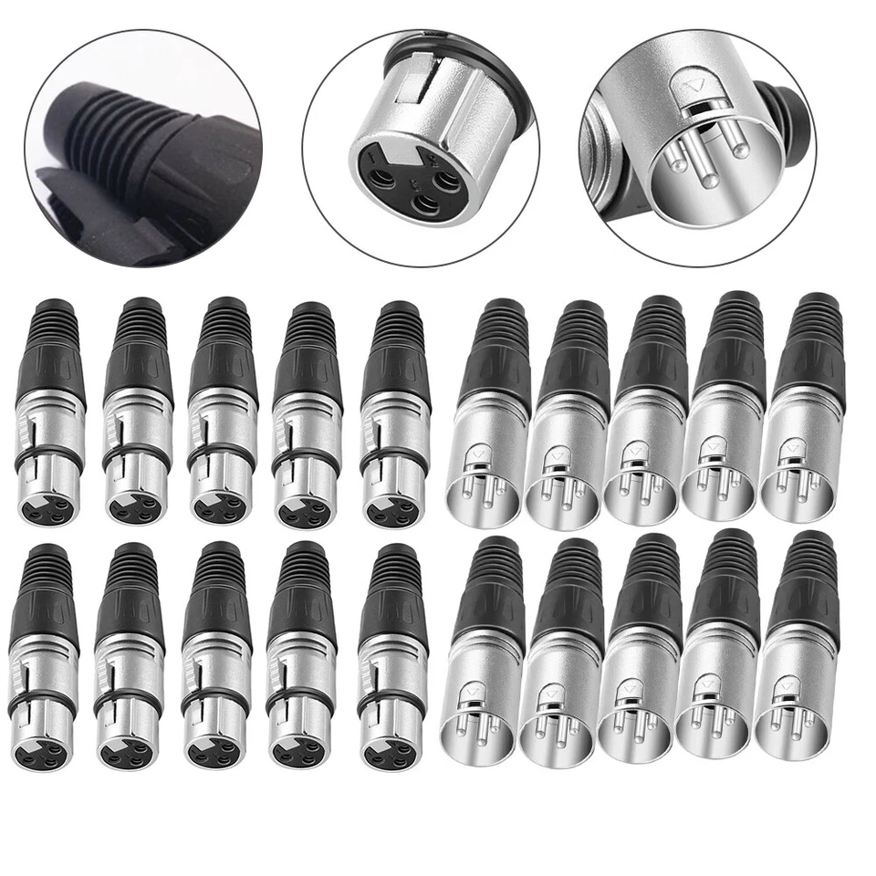 20Pcs 10 Male and 10 Female 3 Pin XLR Solder Type Plug Audio Cable Connector - Image 2 of 4