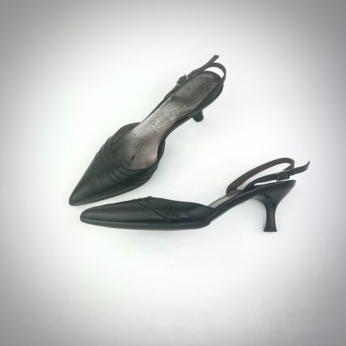 Salvatore Ferragamo Vintage Slingback Leder Pumps schwarz spitz zulaufend Absatz Damen 7B - Bild 1 von 20