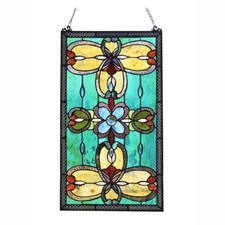 Stained Glass Window Panels Tiffany Style Victorian Suncatcher Matching PAIR