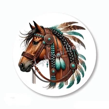 Tribal Teal Brown Feathers Horse Scrapbook Stickers Favors Envelope Seals Labels