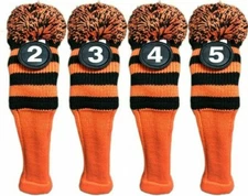 Tour #2, 3, 4, 5 Hybrid Black & Orange Golf Headcover Knit Pom Pom Classic Cover