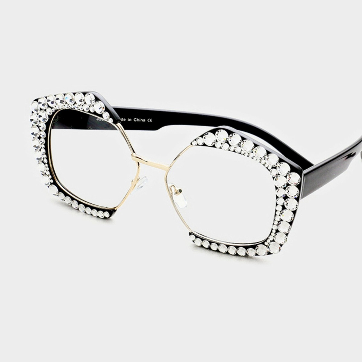 Rhinestone Pentagon Shaped Clear Eyewear, Bling Clear Lens Eyewear for  Ladies