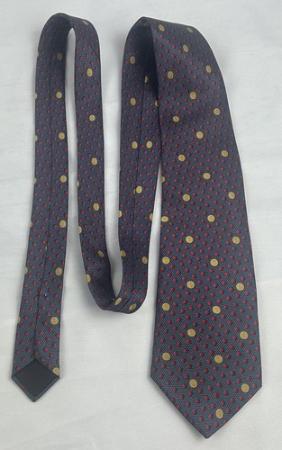 LANVIN PARIS Mens Necktie Size 100% Silk Navy Gray Polkadot Gold Coins 60'/3.5'' - Picture 8 of 11