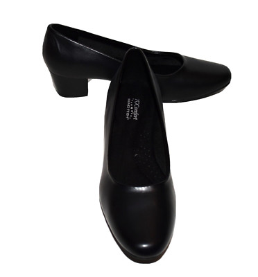 I Love Comfort Layla Memo Tech Black Faux Leather Chunky Heel Pumps Size 9M NIB