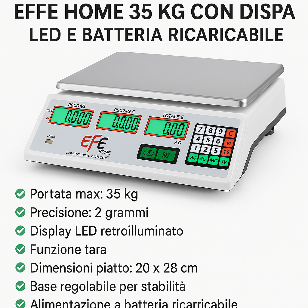 Bilancia Digitale EFFE Home 35kg - Professionale con Batteria per Negozi
