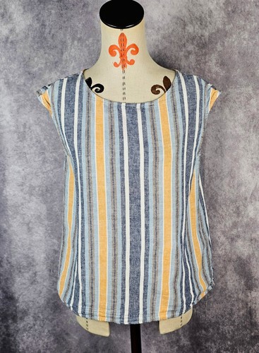 Max Studio Women's M Tunic Blouse Linen Blend Striped Button Back Sleeveless