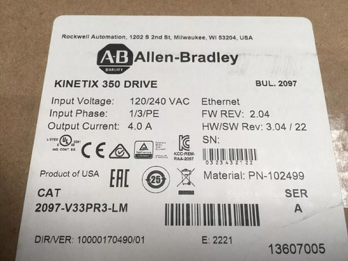 2097-V33PR3-LM/A Neu Versiegelt AB SER A Kinetix 350 1kW Servoantrieb 2097-V33PR3-LM - Bild 1 von 6