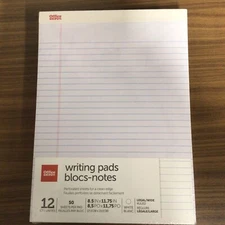 Office Depot Writing Pads 8.5x11 White 12 Pack 50 sheets each,  Legal Size