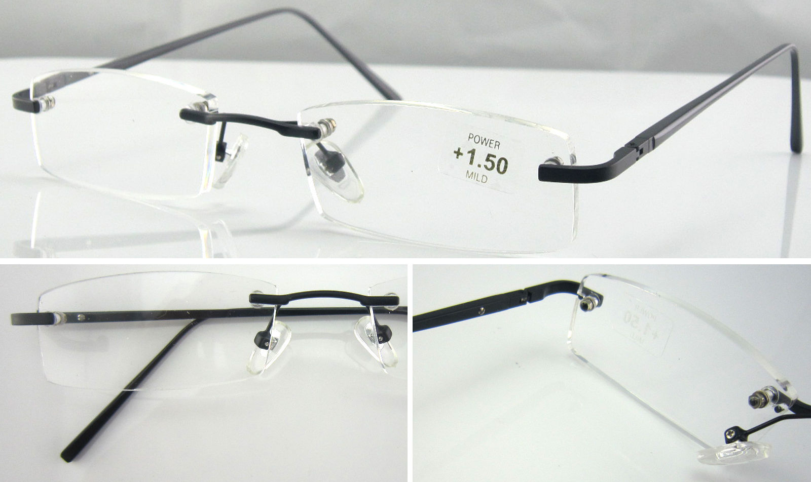 Men's Rimless Reading Glasses Lightweight Spring Hinges Aluminum Alloy Arms R67