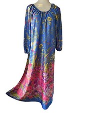Vintage 70  s Lady Sara Kaftan Blue Pink Floral Flowers One Size Roper Caftan