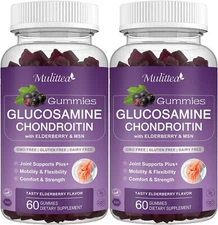 2 Pack Glucosamine Chondroitin Gummies MSM Triple Strength Joint Support 1500mg