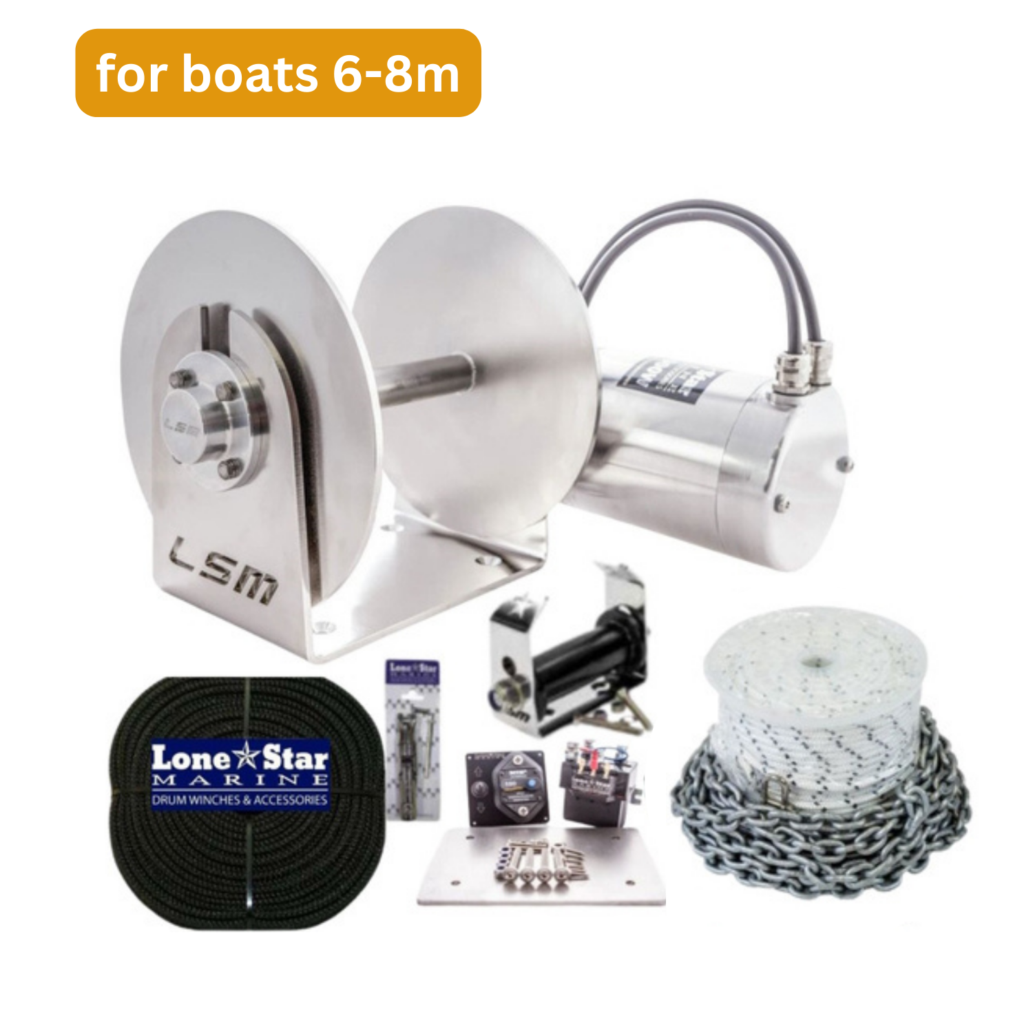 Anchor Winch GX2 Lone Star COMBO KIT 1000W Electric 250mm Drum up to 8m