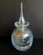 Iridescent blue spiral threaded trailing Studio Art Glass Perfume Scent Bottle