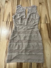 BCBG MaxAzria Fionna Champagne Tiered Lace Illusion Cocktail Party Dress Sz 0