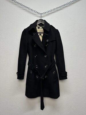 Burberry Brit Women's Double Breasted Coat Jacket Wool Black Size
