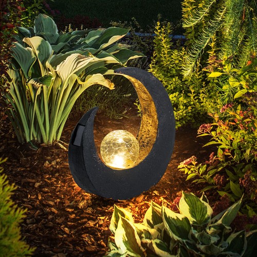 Außenlampe Solarleuchte Gartenlampe Deko Mondsichel Glaskugel IP44 schwarz LED - Bild 11 von 12