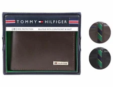 Tommy Hilfiger Men's Leather Credit Card Id Billfold Coin Rfid Wallet 31Tl130049