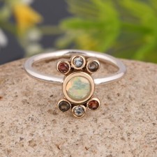 Multi Birthstone Dual Tone 925 Sterling Silver Ring Engagement Gift For Her