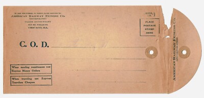 AMERICAN RAILWAY EXPRESS CO. C.O.D. UMSCHLAG; vor 1929 -- tolle Geschenkidee!