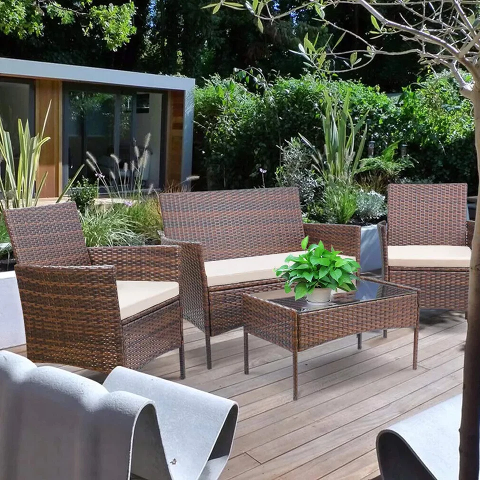 Juegos de muebles de patio de exterior de 4 piezas con mesa de centro para patio trasero césped porche Foto 2 de 4