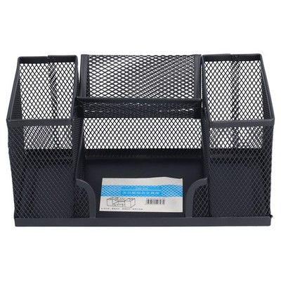 Pen Holder Metal Rectangular Grid Pencil Container Black Desk Storage Box Fo SET