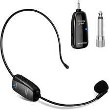 UHF Wireless Headset Microphone: Cordless Head Mic System, USB-C Charging Microp