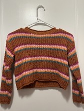 Girls Cropped Brown Striped Knit Sweater Cat  Jack Size 8  