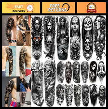 20 Black Gothic Full Arm Temporary Tattoos - Skull, Demon, Vampire Designs for H