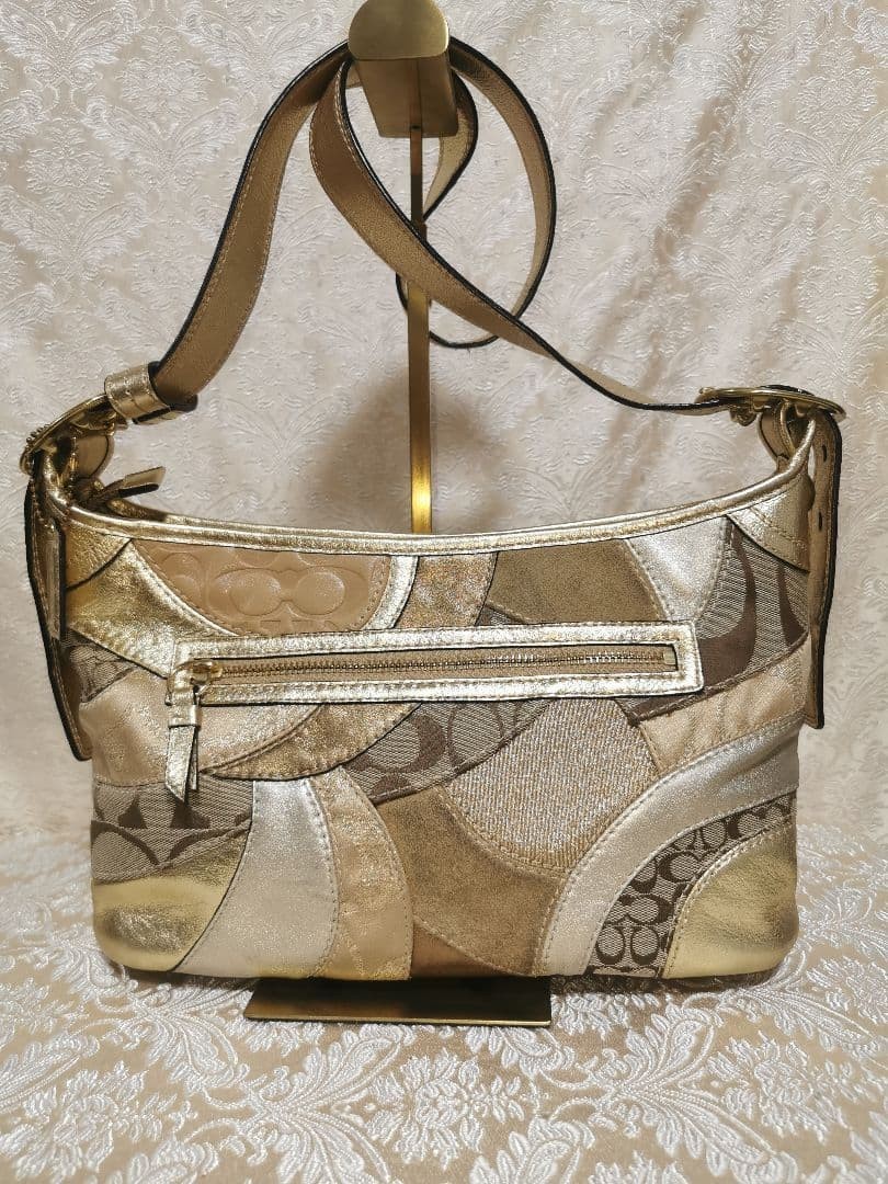 COACH Shoulder Bag Purse Patchwork Signature Gold… - image 3