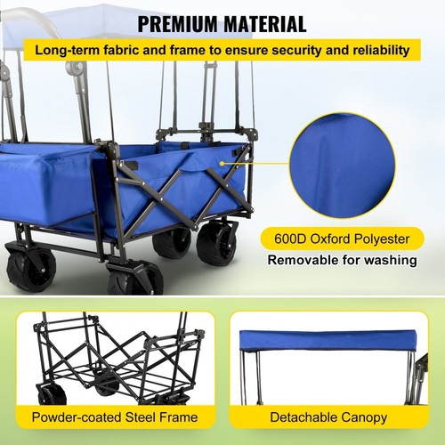 Collapsible Folding Wagon Cart with Canopy Portable Beach Garden Sports Use - Picture 5 of 7