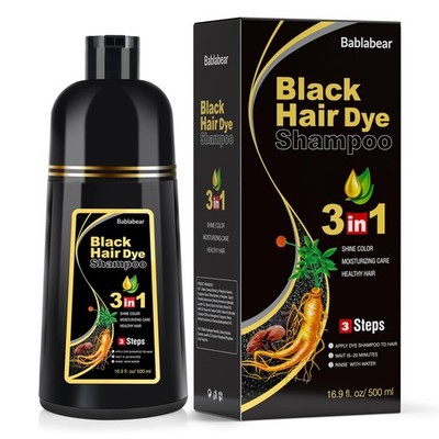 Bablabear Black Hair Dye Shampoo for Gray Hair, 17.5 Fl Oz (Pack of 1), 