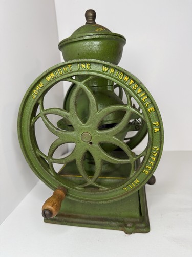 Antique John Wright Inc Cast Iron Double Wheel Coffee Mill Wrightsville PA