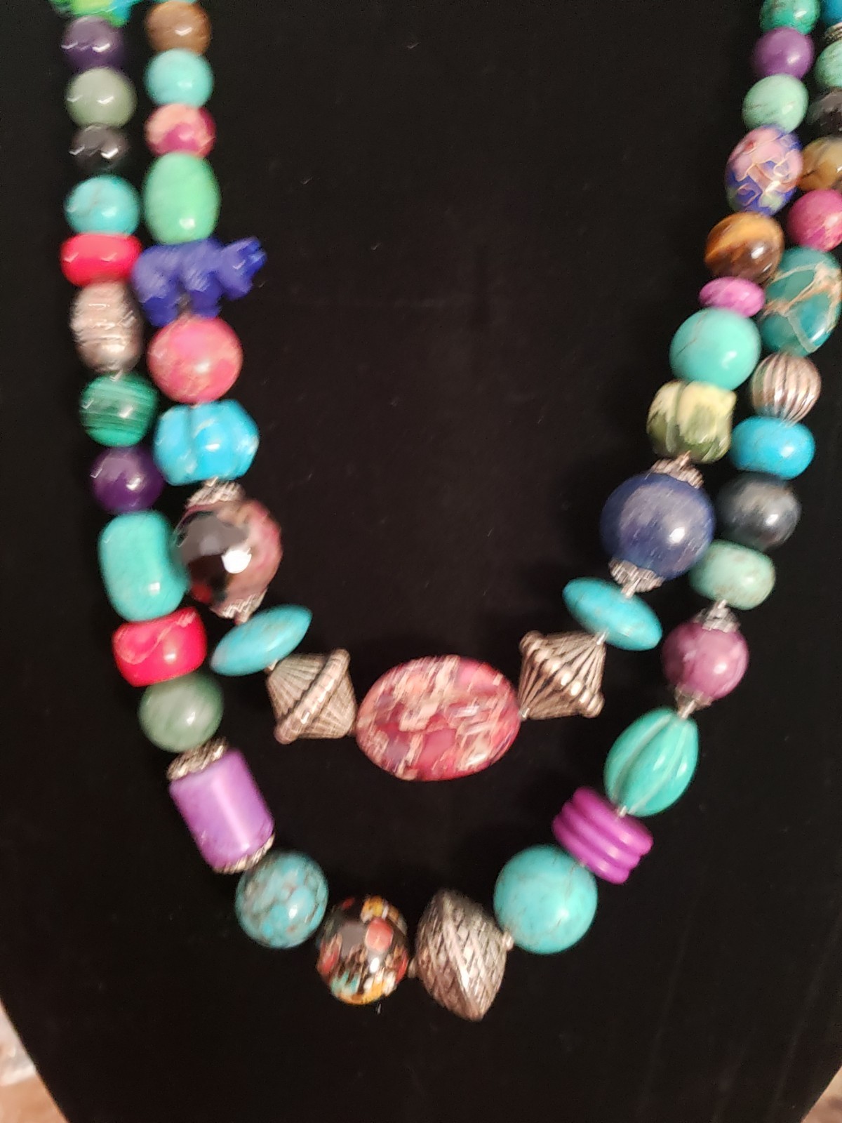 NECKLACE BEADED MULTIPLE STRAND STATEMENT RETRO C… - image 1